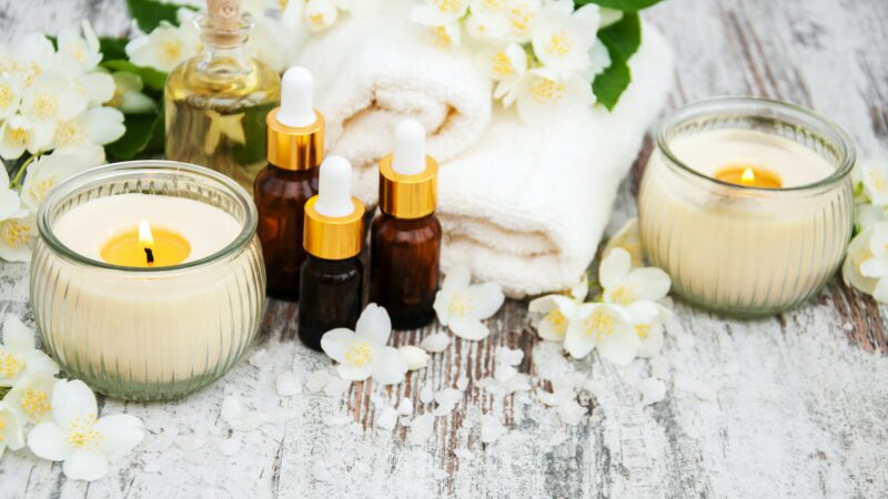 Massage oils and jasmine flowers